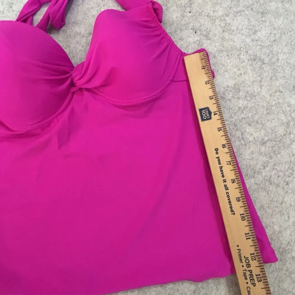 Catalina Hot Pink Halter Tie-Neck Tankini Swim Top Contour Underwire Bra Size XL